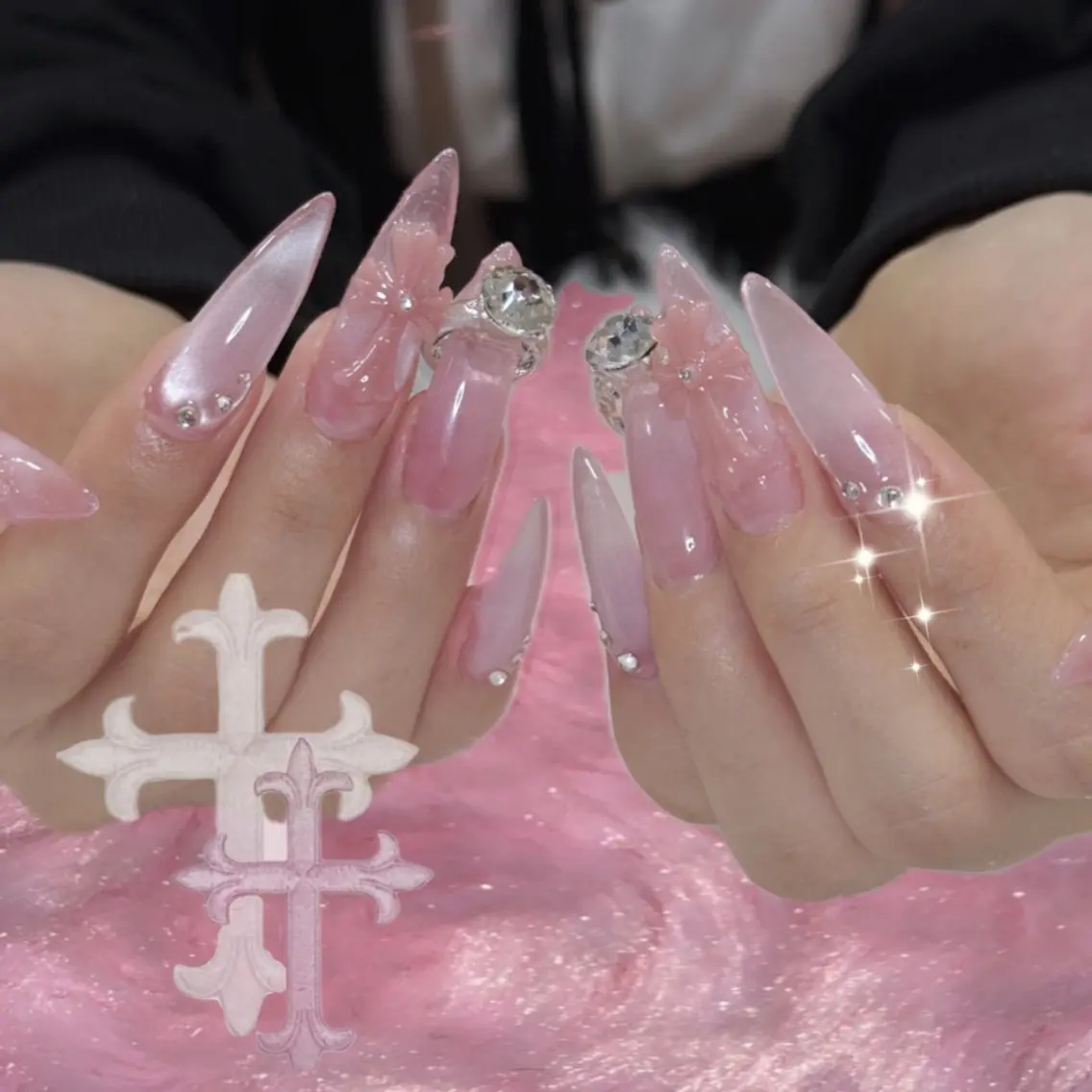 ネイル ハンドネイル ハンドケア 🎀うかん 🎀チップ長さ出しのネイルデザイン