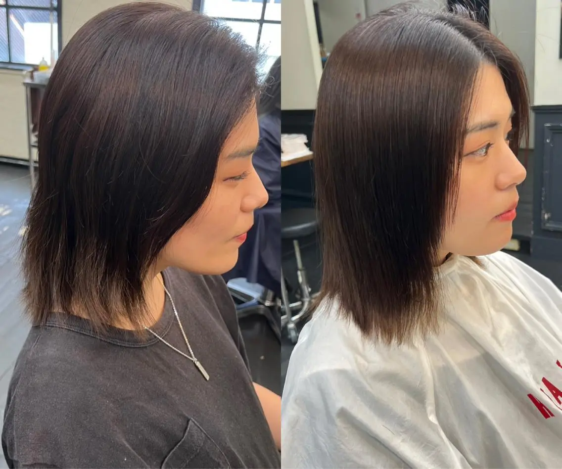 ミディアム パーマ 髪質改善 縮毛矯正 トリートメント 大久保 佳那のヘアスタイル