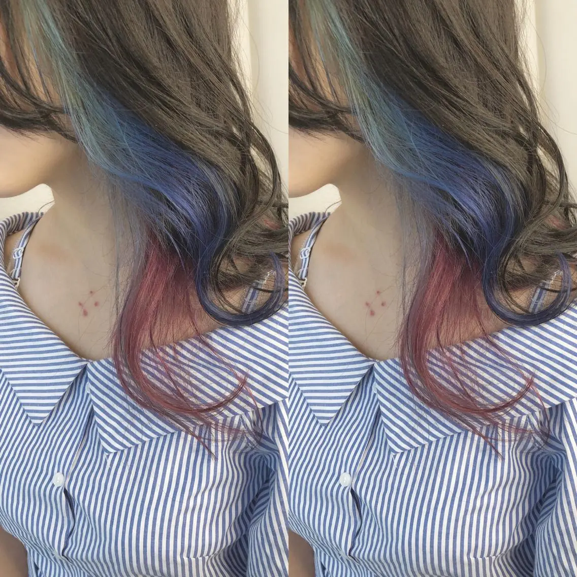 セミロング カラー ブルーカラー インナーカラー ピンクカラー あさだ しゅうたろうのヘアスタイル