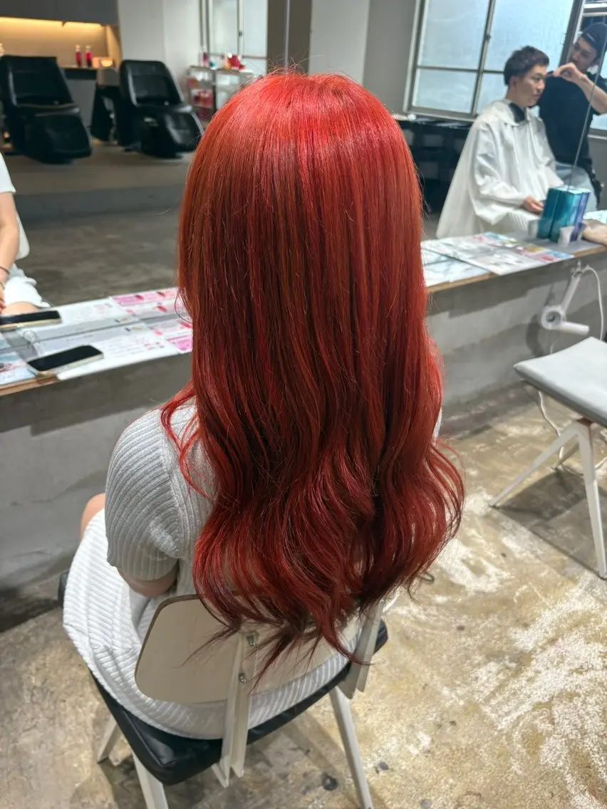 ロング カラー ブリーチ オレンジ ヘアカラー 玉置七海✨ /透明感/髪質改善のヘアスタイル