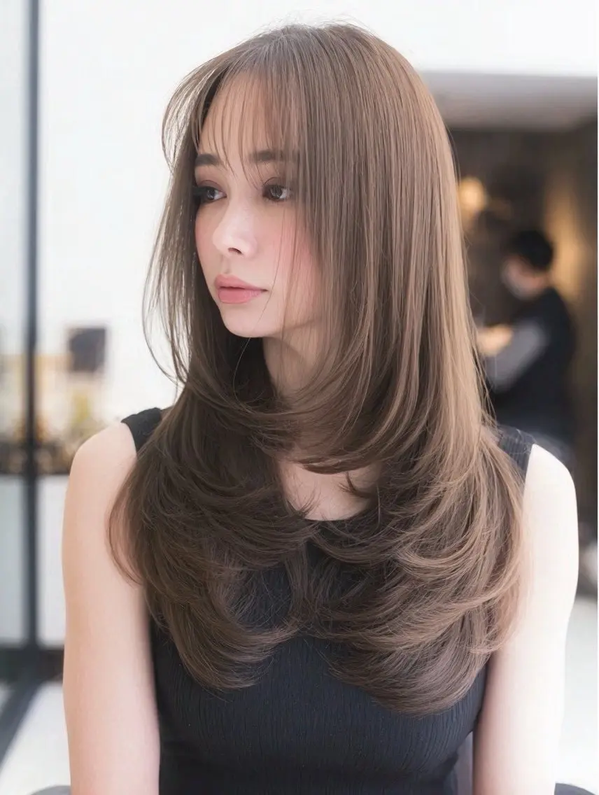 ロング 縮毛矯正 絶対綺麗な暖色カラー 🎯あります✨増渕✨のヘアスタイル