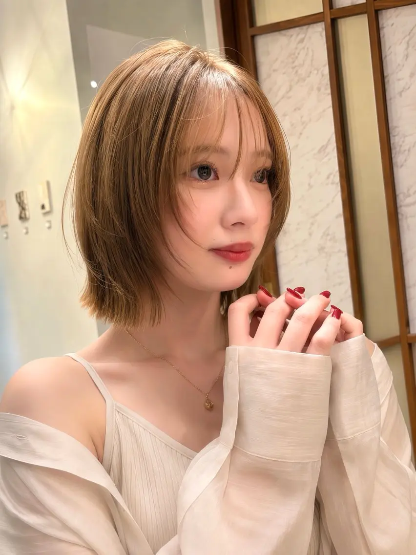 ミディアム ボブレイヤー ミディアムレイヤー ボブ 顔まわりレイヤー 伸ばしかけ カット ヘアカラー トリートメント レイヤーカット/大阪 /梅田/執印悠太のヘアスタイル