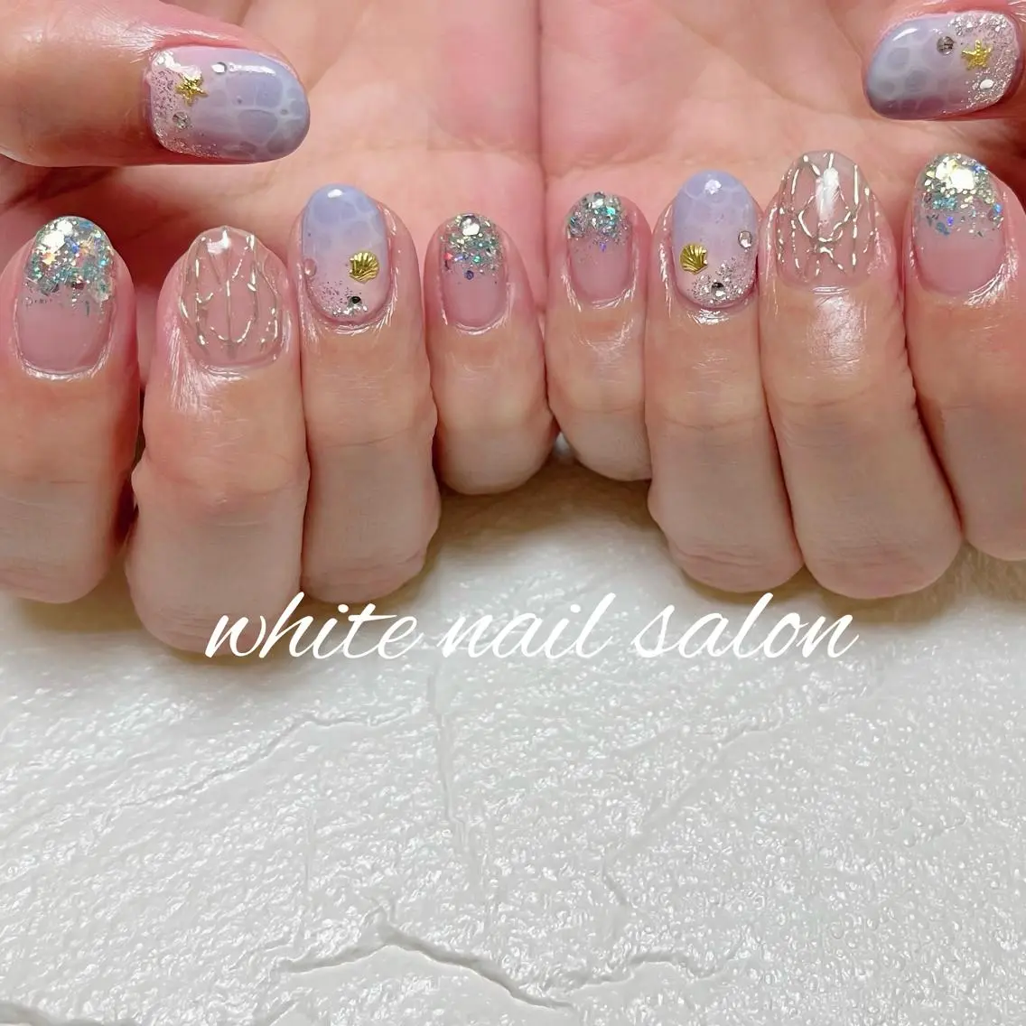 ネイル フットネイル ジェルネイル ハードジェル ラメ(グリッター) 持ち込み ハンドネイル white nail salonのネイルデザイン