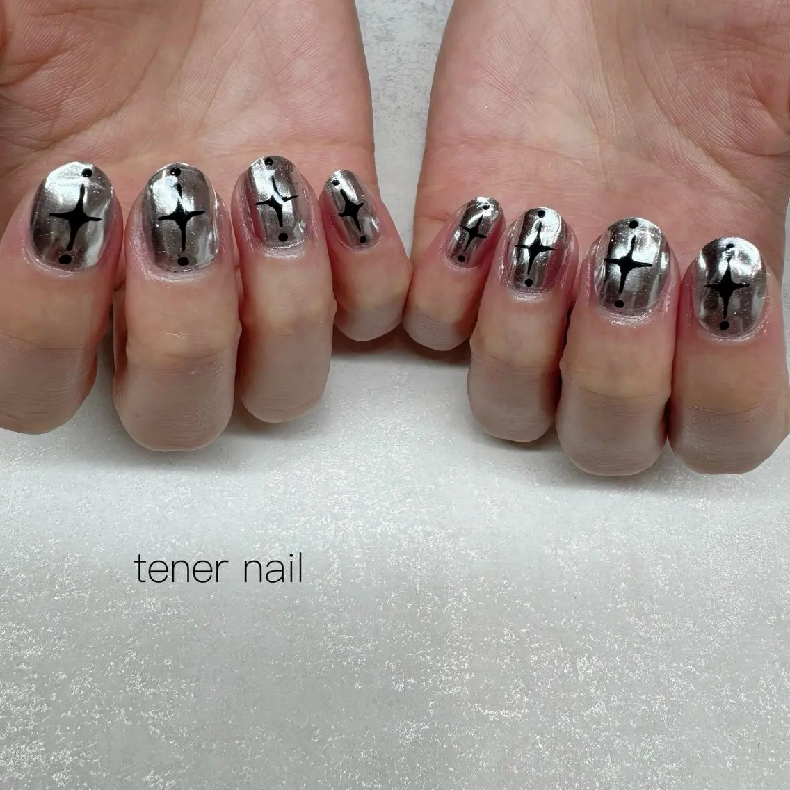 ネイル ミラーネイル シルバー ハンドネイル テネルネイル tener nailのネイルデザイン