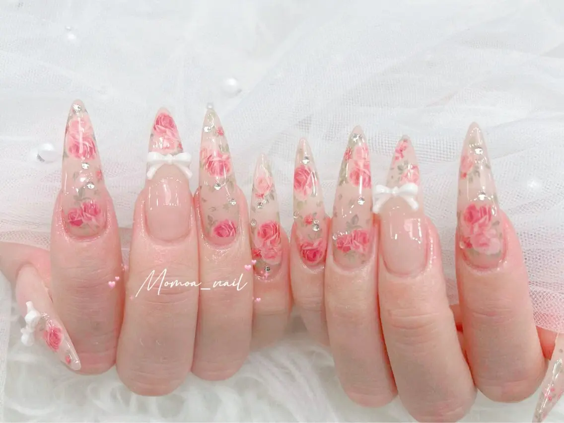 ネイル 成人式 大理石ネイル(マーブル) 持ち込み ネイルチップ 冬ネイル ハンドネイル MoMoA Nail ネイル長さ出し専門店のネイルデザイン