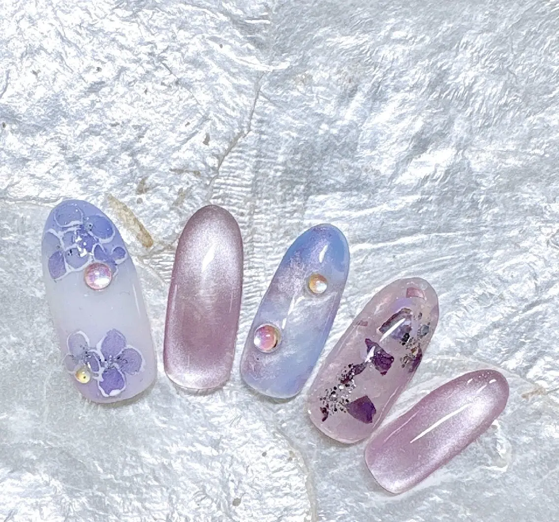 ⭐️【ソフトジェル他店付オフあり】ハンド今月のキャンペーンネイル(紫陽花)の写真