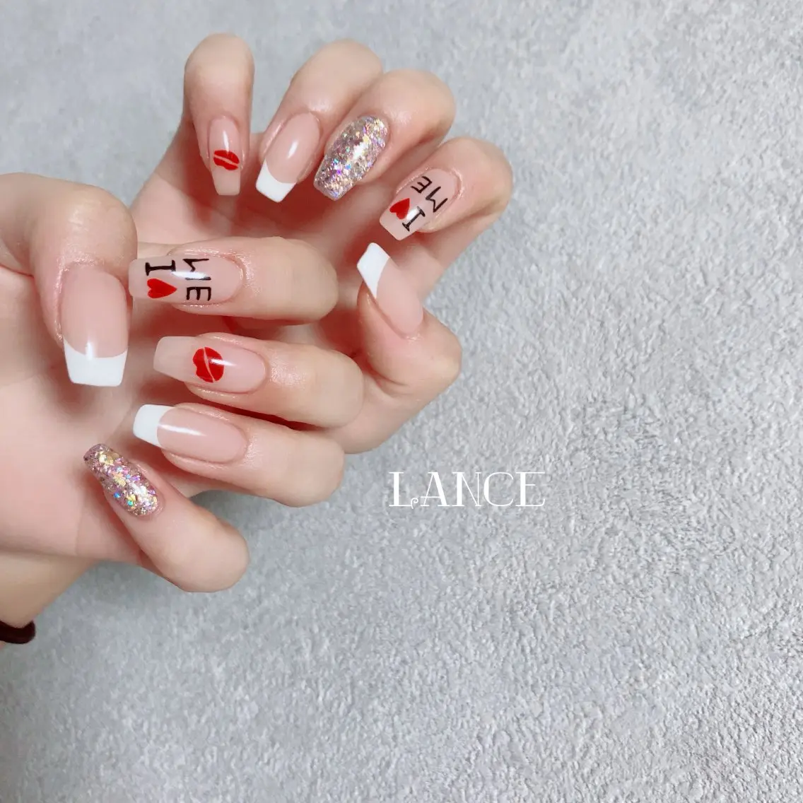 ネイル オーロラネイル フットネイル フレンチネイル ハート キラキラネイル Lance nailのネイルデザイン