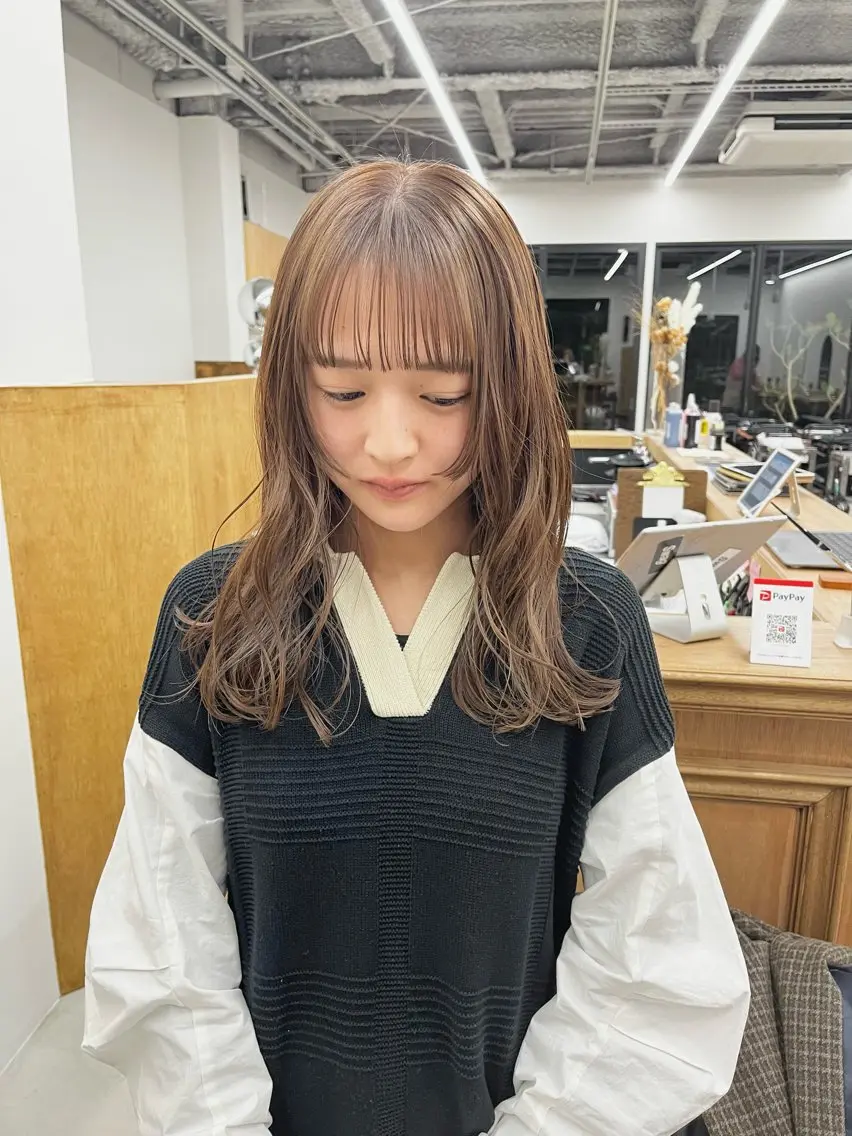 セミロング カラー ヘアアレンジ ブリーチ ダブルカラー ブリーチなしカラー カット ヘアカラー トリートメント ena/ブリーチなし 透明感・レイヤー🎀のヘアスタイル
