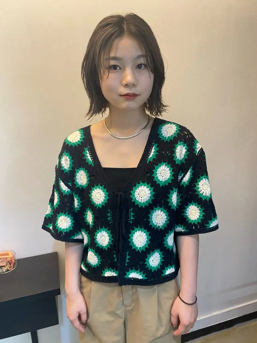 ミディアム カラー ヘアアレンジ 透明感カラー グレージュ ボブ 広島/ボブ/レイヤー 🌿‬wakabaのヘアスタイル