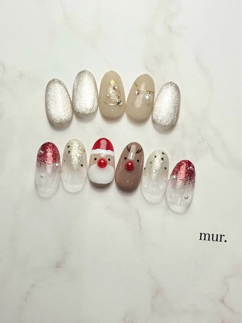ネイル アートネイル 冬ネイル クリスマス ハンドネイル mur. harukaのネイルデザイン