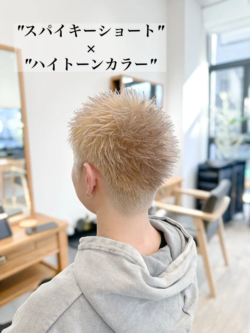 カラー メンズ メンズブリーチ メンズハイトーン スパイキーショート ブリーチ ハイトーンカラー カット ヘアカラー トリートメント ブリーチカラー🔥 パーマ【佐々木凌平】のヘアスタイル