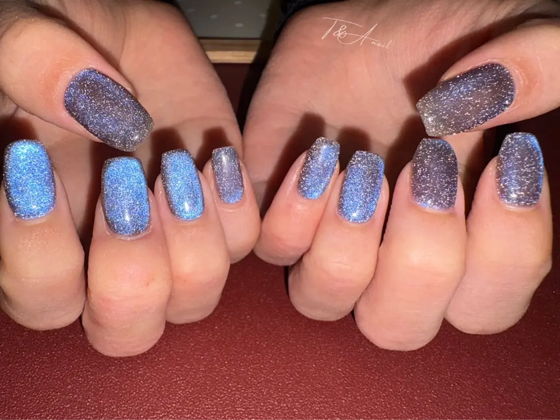 ネイル ブルー 長さ出し フラッシュネイル ジェルネイル スカルプネイル T&A nailのネイルデザイン