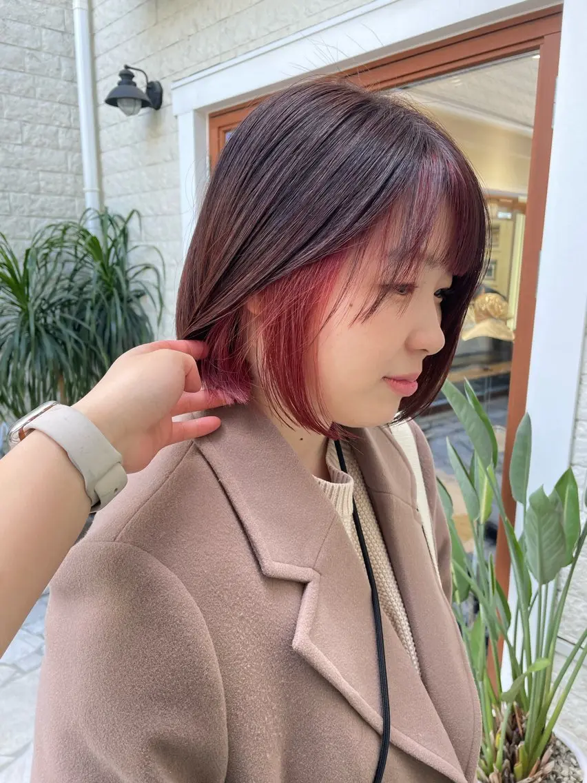 ミディアム カラー インナーカラー ピンクカラー ヘアカラー トリートメント 髪質改善ストレート✨ パーマヘア✨YUKIのヘアスタイル