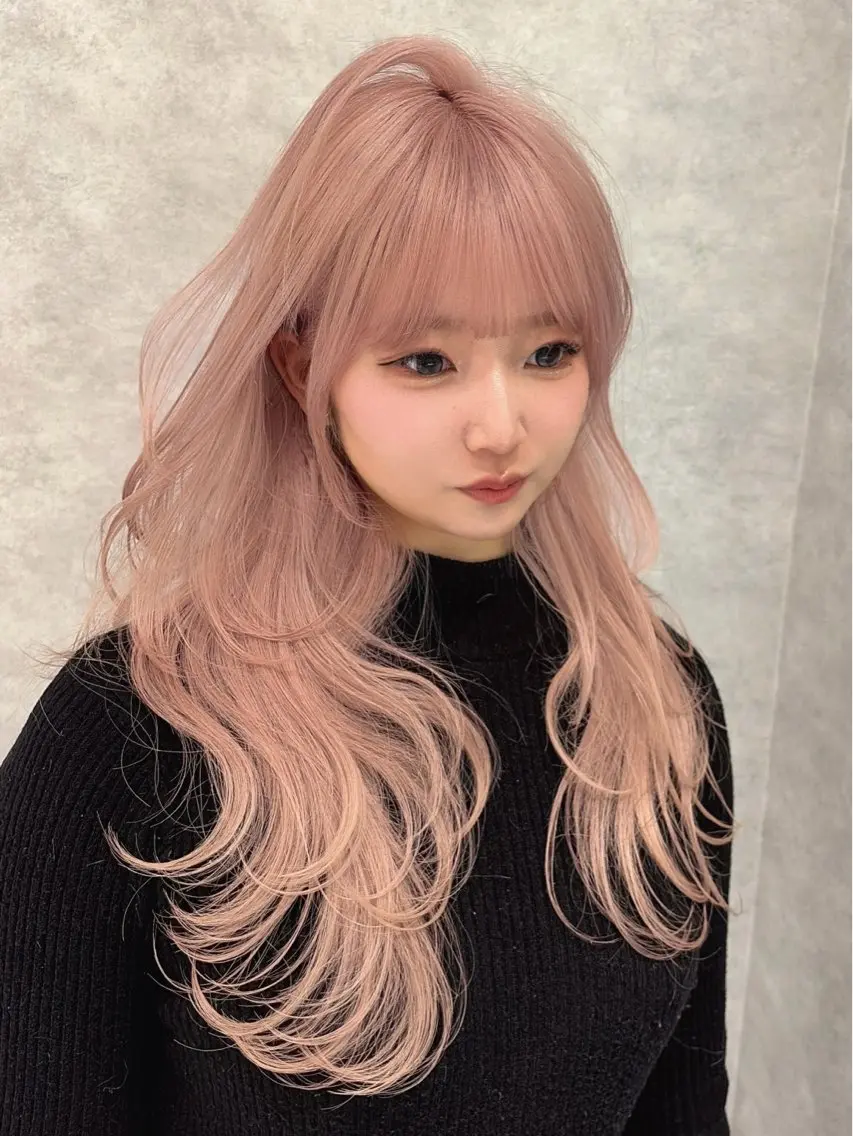 ロング カラー ブリーチ ピンクカラー カット ヘアカラー トリートメント 🥇KEN /レイヤー/カラーのヘアスタイル