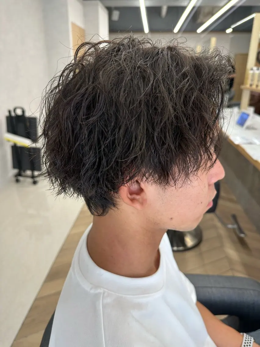 ミディアム パーマ メンズ ミディアムパーマ メンズパーマ ツイストスパイラルパーマ 波巻きパーマ スパイラルパーマ 💈メンズ特化 美容師サキ💈のヘアスタイル