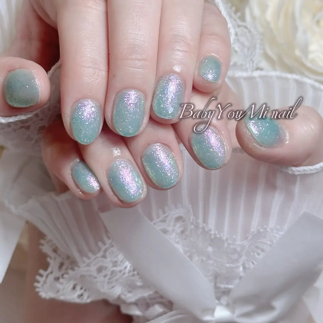 ネイル オーロラネイル チークネイル 成人式 フットネイル フレンチネイル ハンドネイル BabyYouMi nailのネイルデザイン