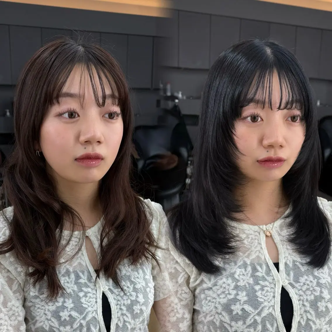 セミロング カラー カット ヘアカラー トリートメント 髪質改善|透明 感カラー🩵レイヤーのヘアスタイル