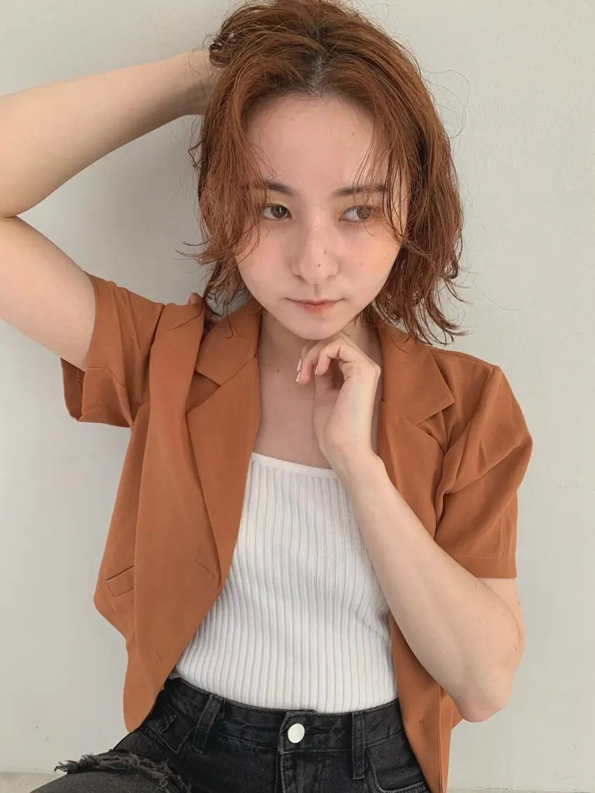 ミディアム カラー ミディアムパーマ ハイライトカラー インナーカラー ハイライト 髪質改善 カット ヘアカラー トリートメント 透明感カラー/ボブ /佐藤伶のヘアスタイル