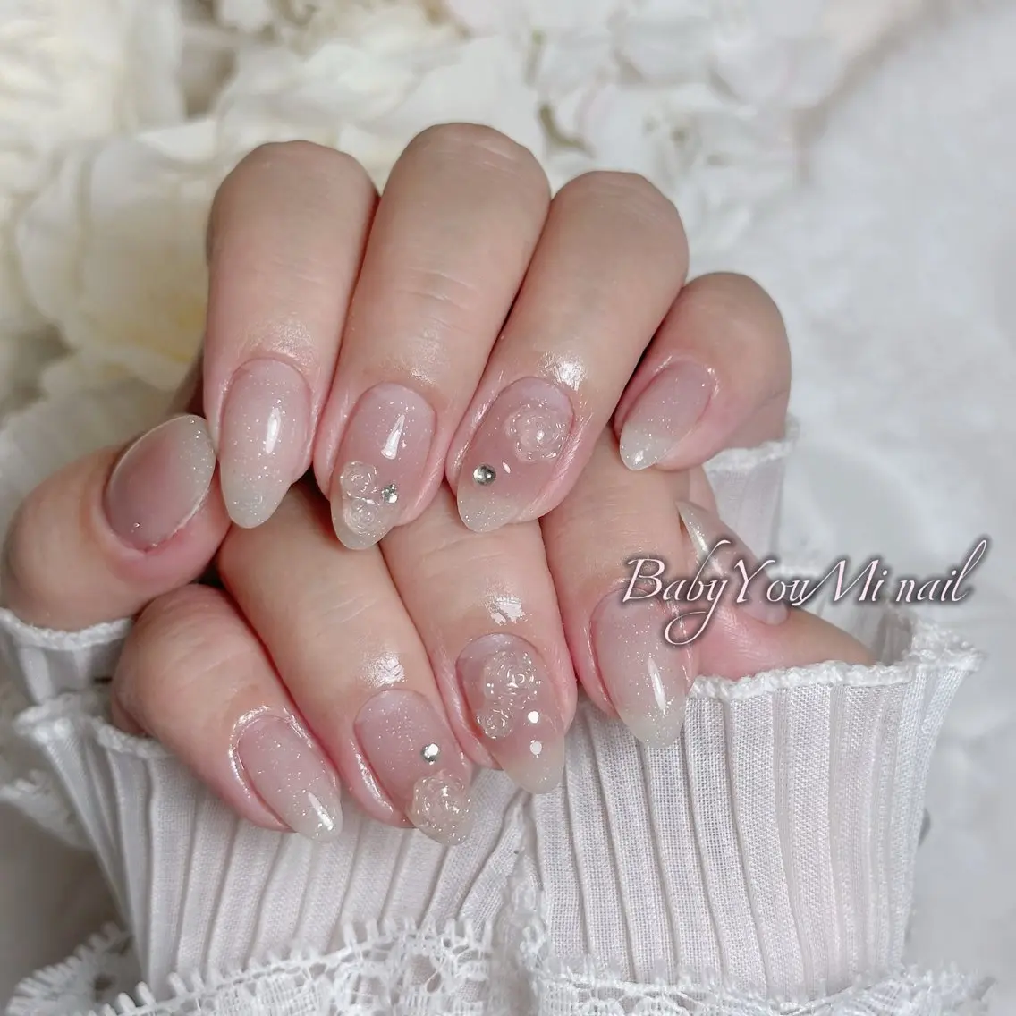 ネイル オーロラネイル チークネイル 成人式 フットネイル フレンチネイル ハンドネイル ハンドケア BabyYouMi nailのネイルデザイン