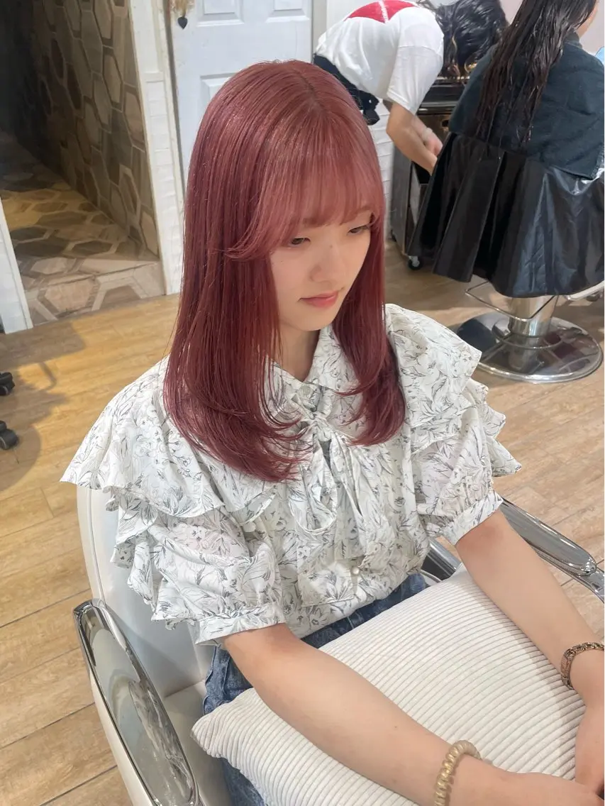 セミロング カラー ヘアアレンジ ヘアカラー トリートメント ハイトーンピンク🍑 ブリーチ🍑RINAのヘアスタイル