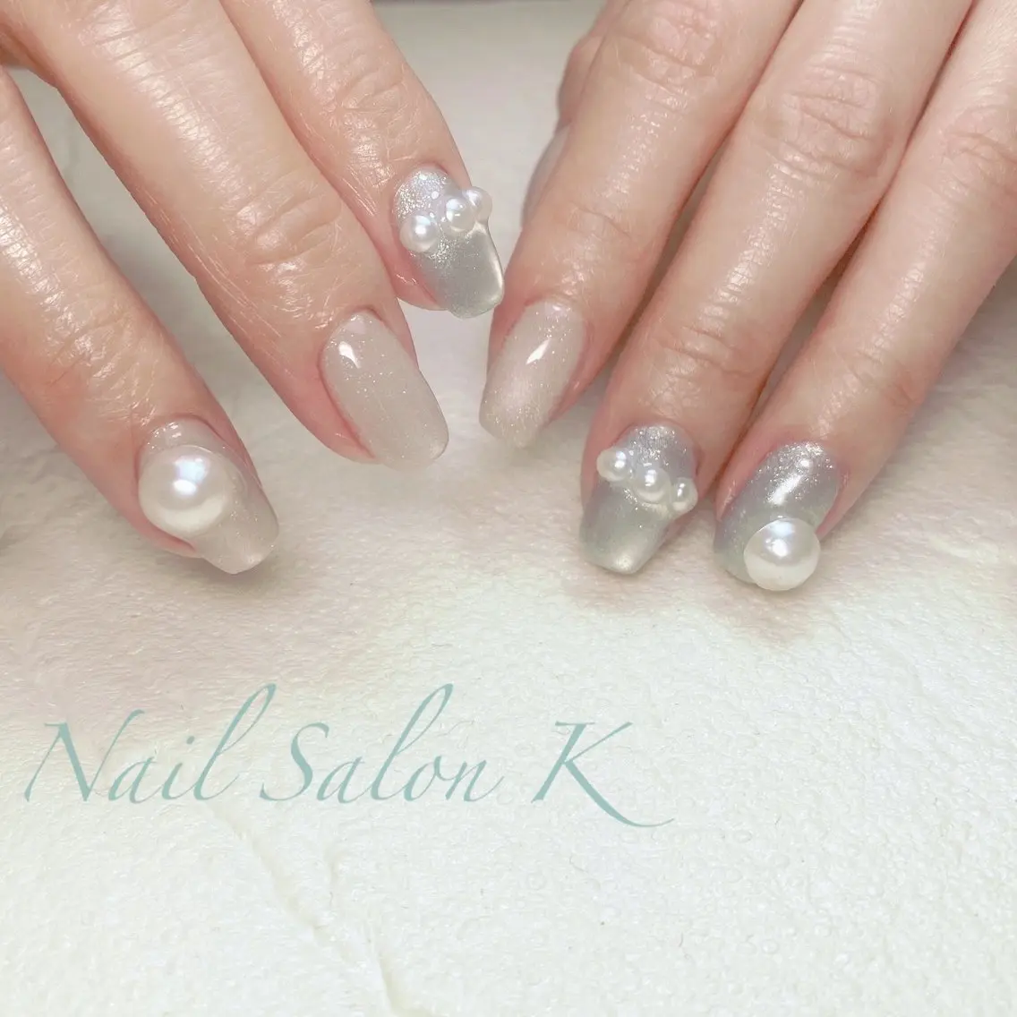 ネイル ブルー フラッシュネイル 卒業式 マグネットネイル ハンドネイル Nail Salon K 🧸美爪育成のネイルデザイン