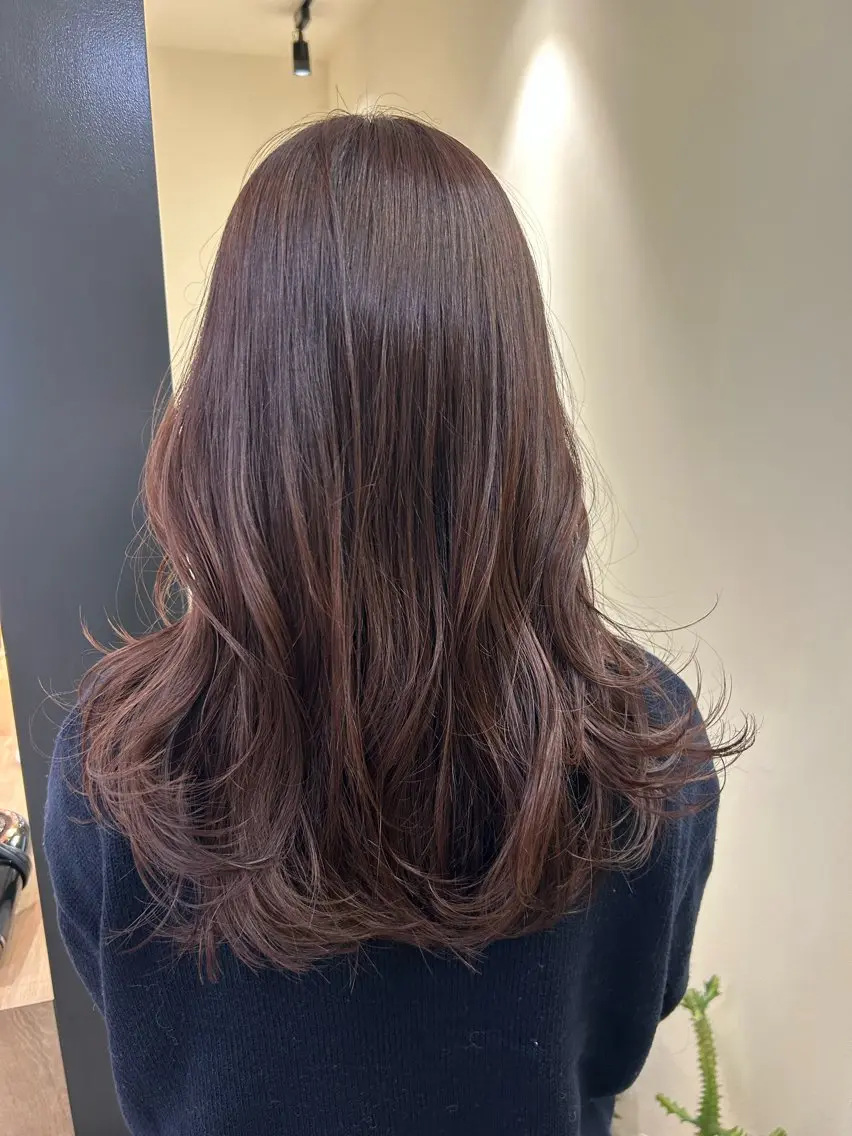 ロング カラー ブリーチ ブラウンカラー ブリーチなしカラー ピンクカラー ピンクブラウン hubhair レイヤー/透明感のヘアスタイル
