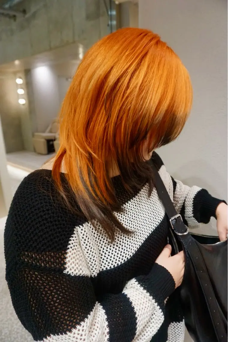 セミロング カラー オレンジ ハッシュカット カット ヘアカラー トリートメント 大卒フリーランス 美容師☆ぬくいせいなのヘアスタイル