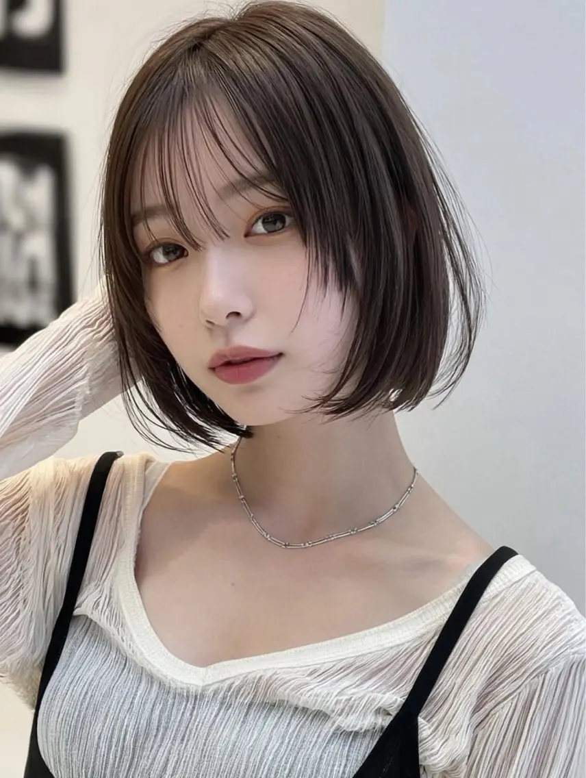 ショート ボブ 髪質改善 韓国風ヘア レイヤーカット 縮毛矯正 カット ヘアカラー 髪質改善/レイヤー/ 佐藤　舞🌷🫧のヘアスタイル