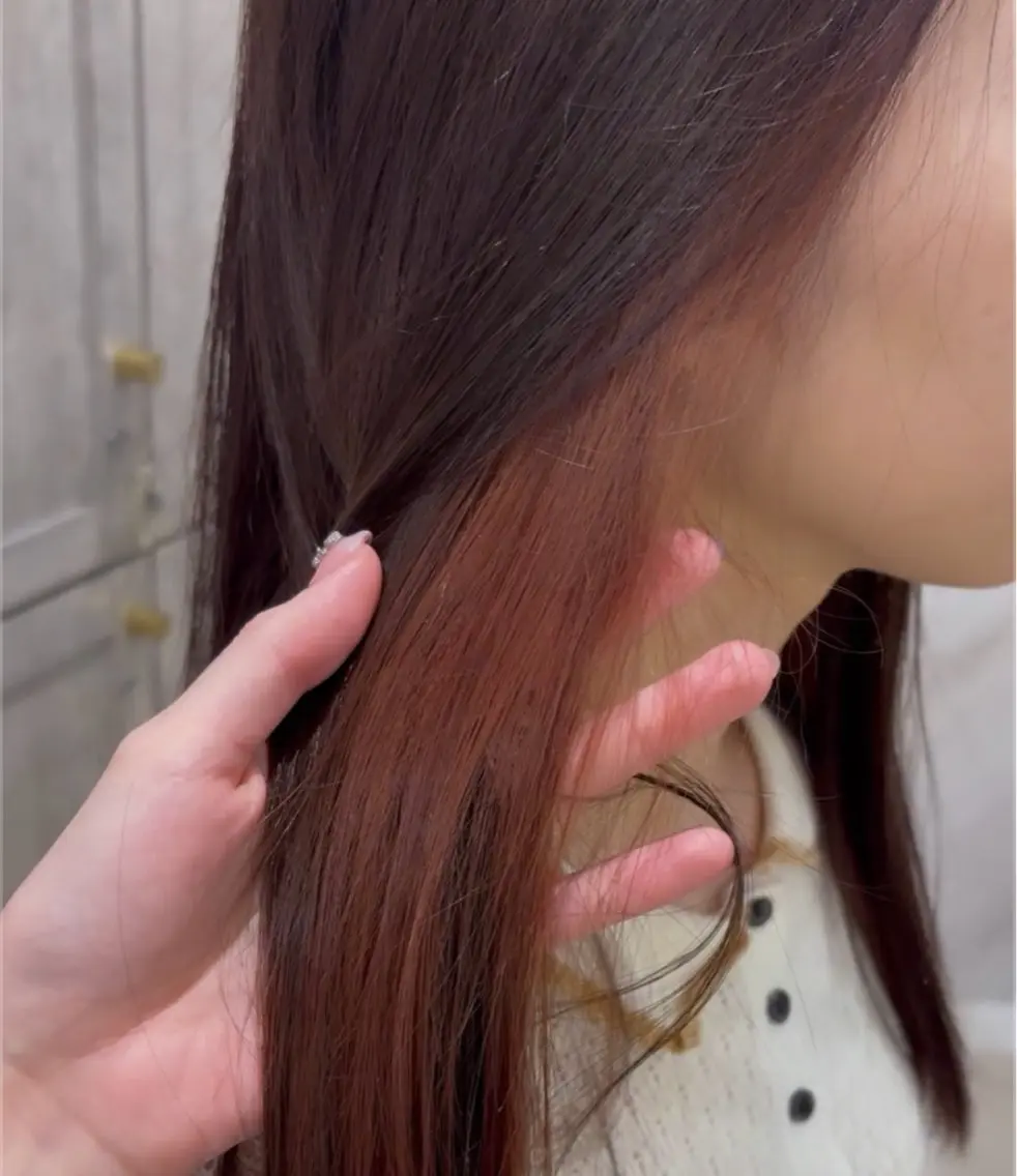 ロング カラー インナーカラー オレンジ ピンクカラー カット ヘアカラー トリートメント ✧HINA✧ 韓国風/レイヤーのヘアスタイル