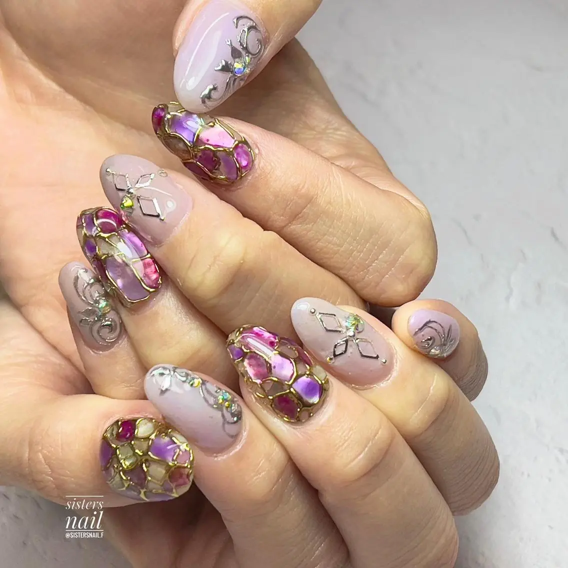 ネイル アートネイル パープル sisters nail.fのネイルデザイン
