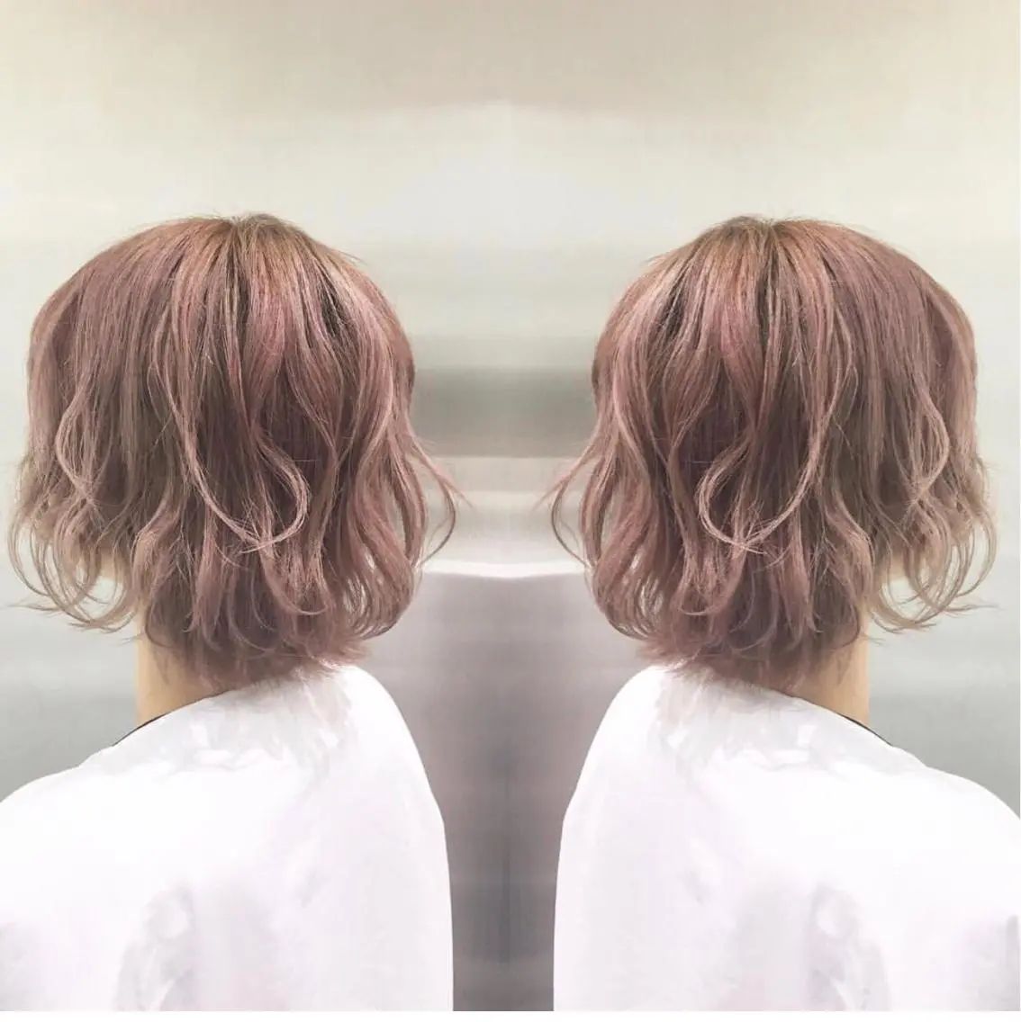 ミディアム カラー ピンクカラー ボブ 苅北 泰輔のヘアスタイル