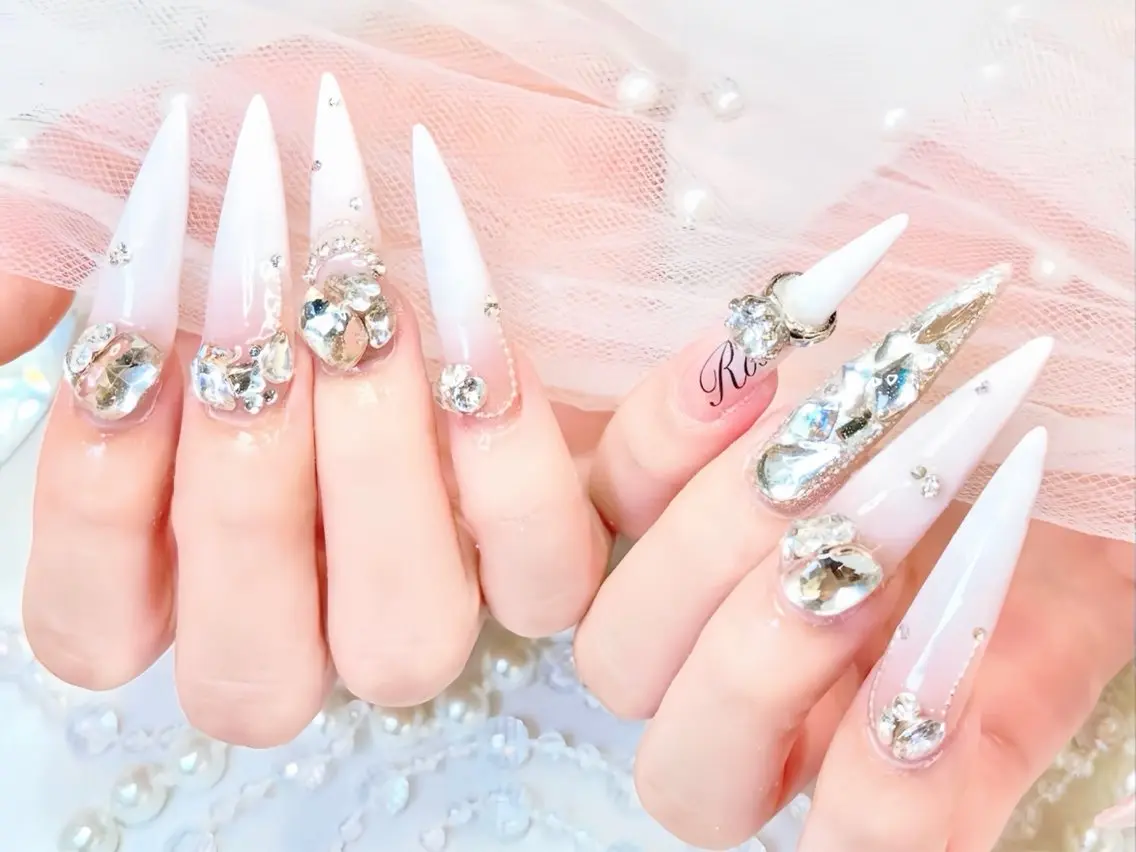 ネイル べっ甲ネイル ブルー 長さ出し フレンチネイル ジェルネイル ハンドネイル Rin Nail 新大久保店のネイルデザイン
