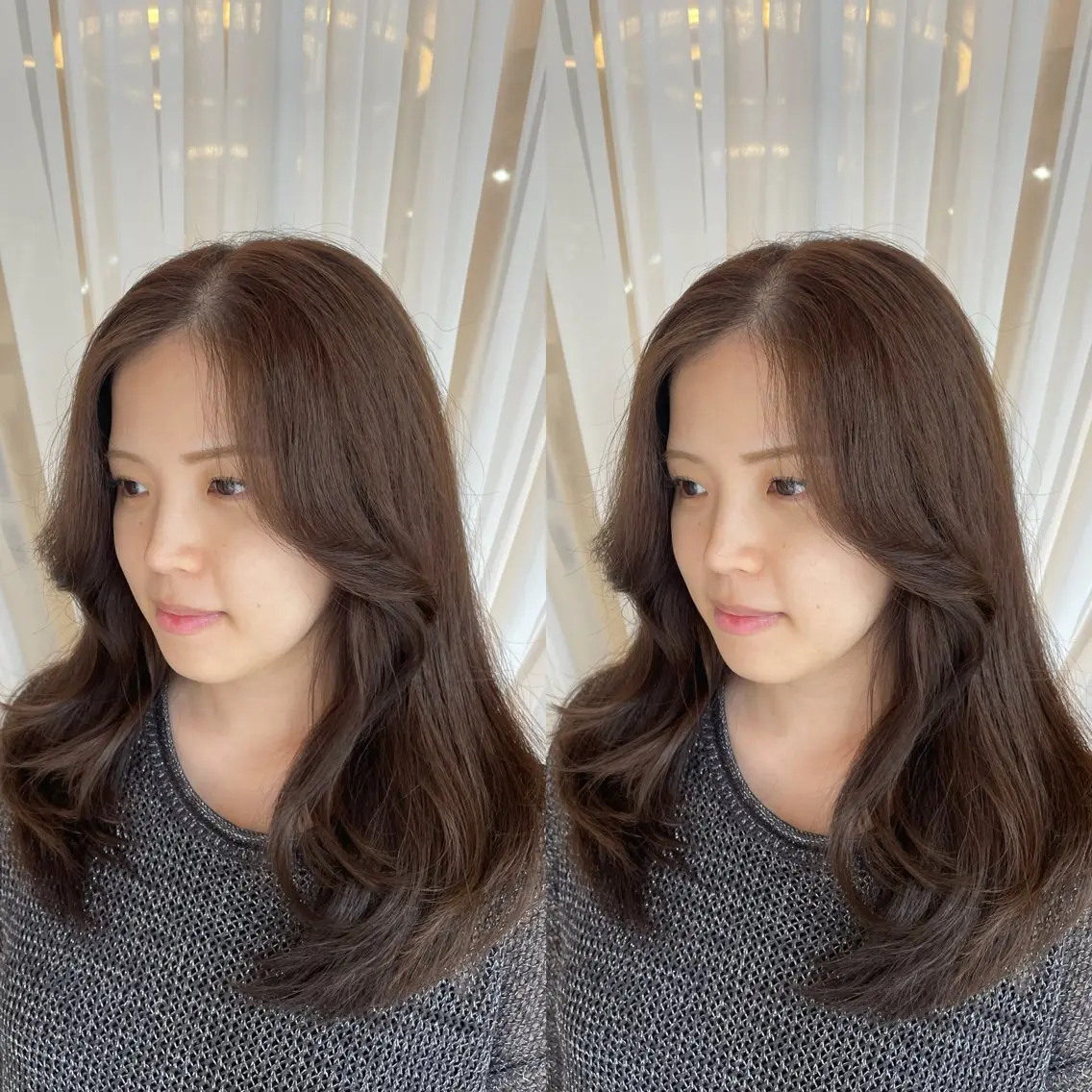 セミロング カラー アッシュ アッシュブラウン ブラウンカラー 顔周りカット レイヤーカット カット ヘアカラー トリートメント ヘアセット ブリーチ無しダブル カラー🦕まどかのヘアスタイル