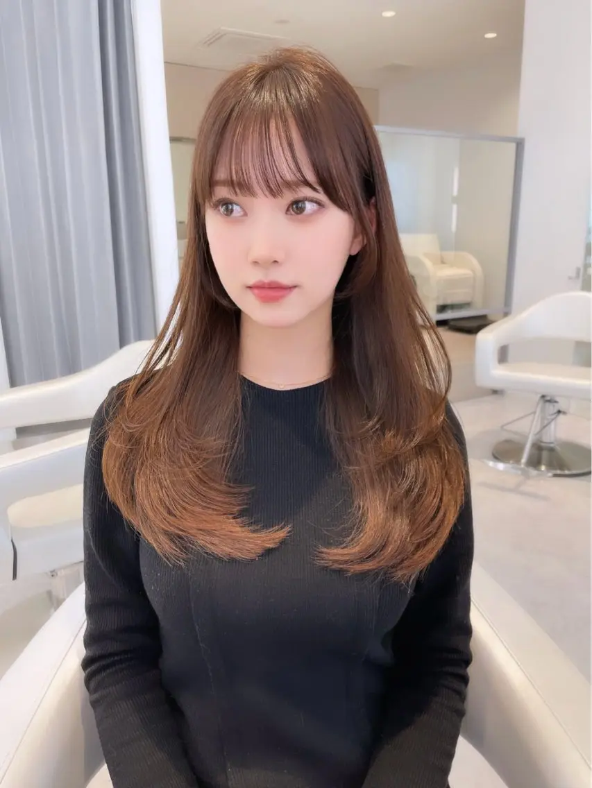 ロング レイヤーカット カット ヘアカラー トリートメント City/louwe 韓国レイヤーカットのヘアスタイル