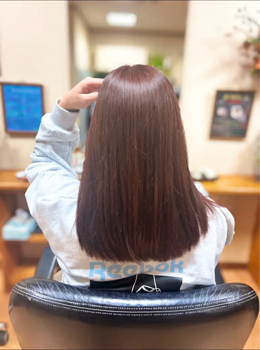 セミロング カラー ブラウンカラー ピンクカラー ピンクブラウン かぁちゃん 橋本のヘアスタイル