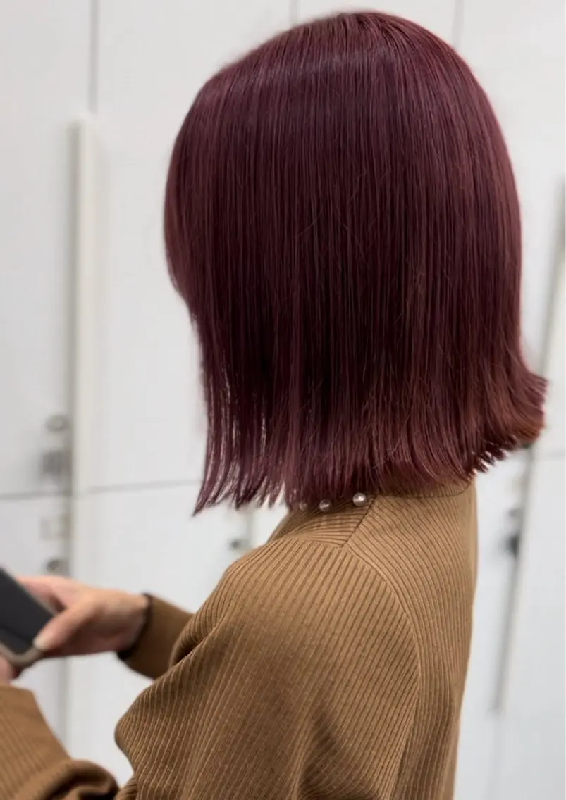 カラー ブリーチ レッドカラー 💜オタク美容師💙 ゆうなのヘアスタイル