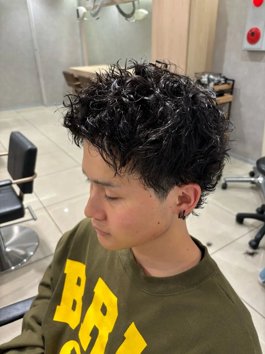 ミディアム パーマ メンズ カット パーマ メンズ比率 90%/林慶太のヘアスタイル