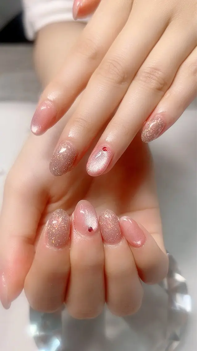 ネイル ラメ(グリッター) マグネットネイル ピンク ハンドネイル Cute Tips nailのネイルデザイン