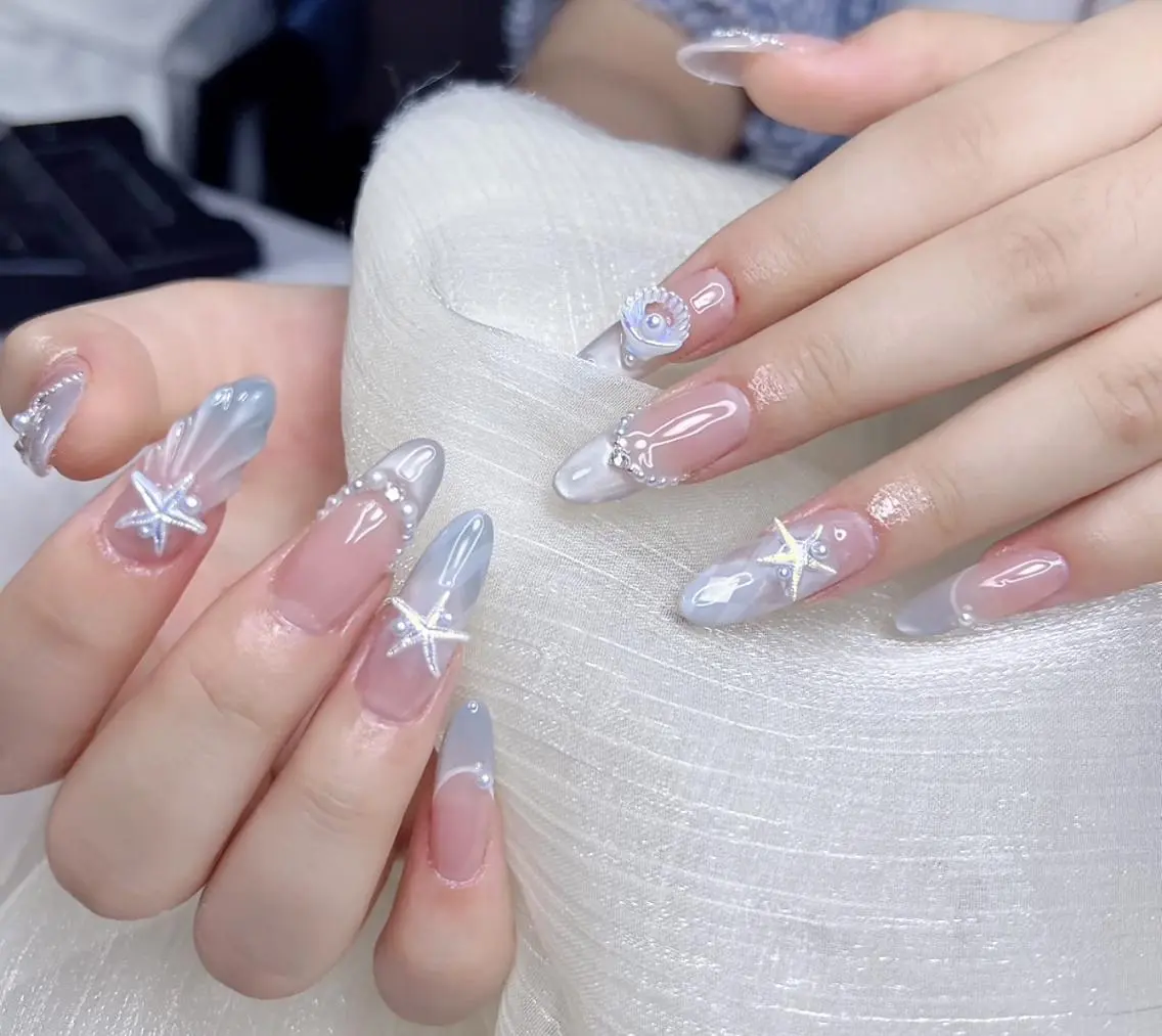 ネイル オーロラネイル チークネイル 長さ出し フットネイル フレンチネイル ╹◡╹MimoEye lash🌻Nailのマツエク・マツパデザイン