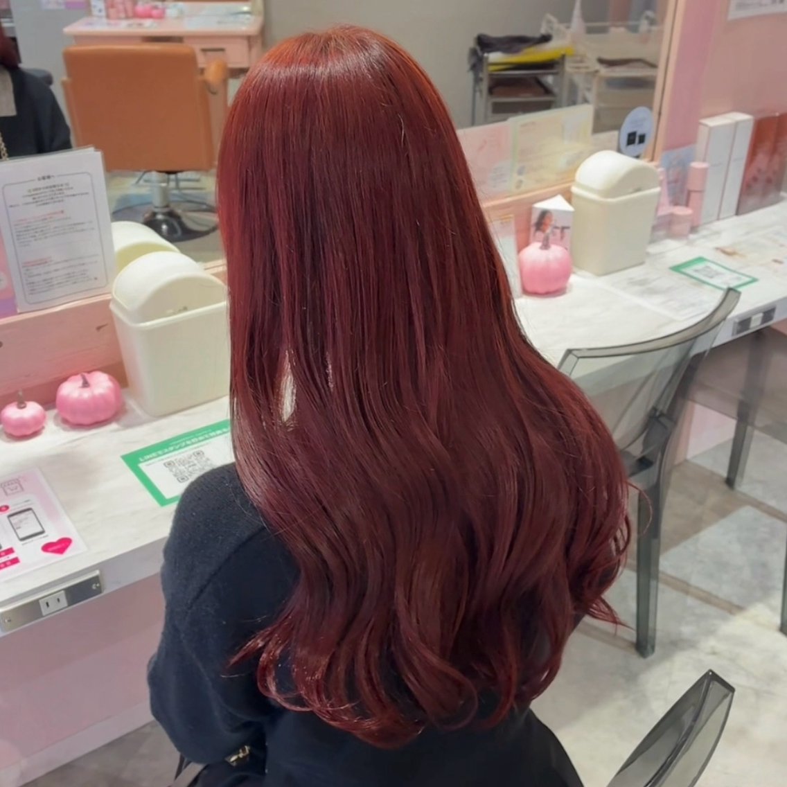 セミロング カラー ブリーチ ブリーチなしカラー レッドカラー ヘアカラー ハイトーン/似合わせ カット/AIRI🦋のヘアスタイル