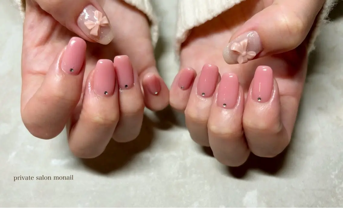 ネイル リボン ハンドネイル nail salon monailのネイルデザイン