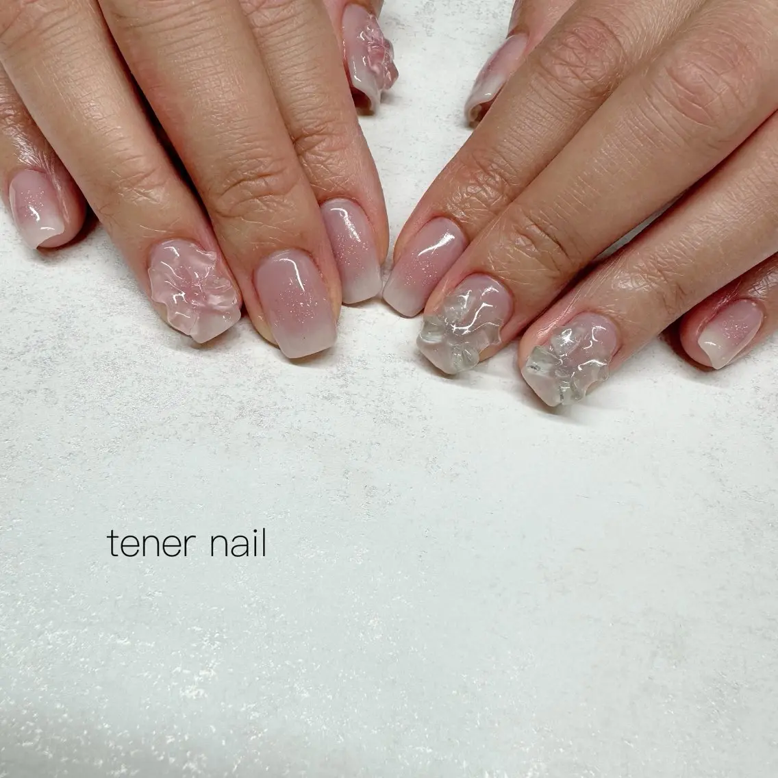 ネイル チークネイル クリアネイル リボン ハンドネイル テネルネイル tener nailのネイルデザイン