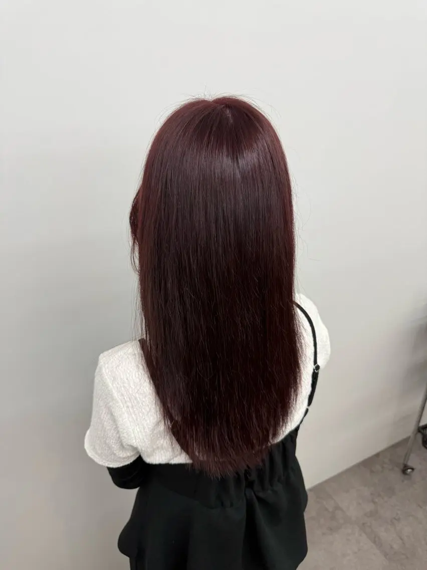 ロング カラー レッドカラー カット ヘアカラー トリートメント 韓国風レイヤー アオシのヘアスタイル