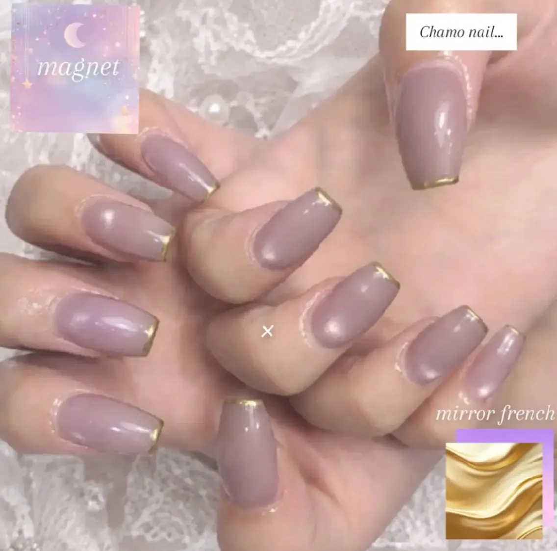 ネイル フレンチネイル マグネットネイル ミラーネイル 持ち込み ハンドネイル Chamo AKIのネイルデザイン