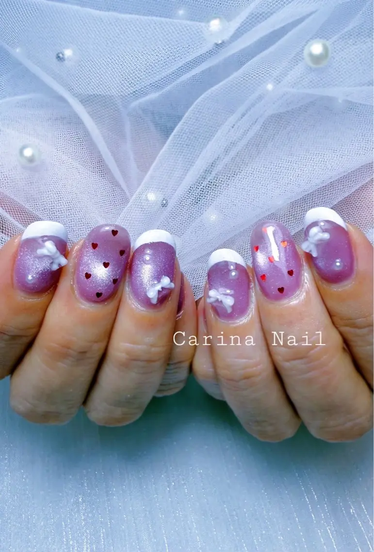ネイル ハート リボン Carina Nailのネイルデザイン