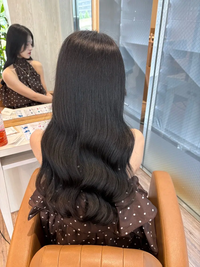 ロング カラー 黒髪 グレーブラック カット ヘアカラー ブリーチなしWカラー レイヤー/Rickyのヘアスタイル