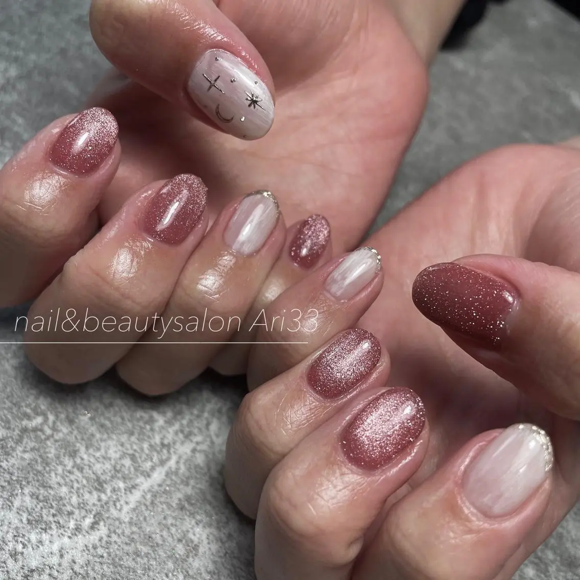 ネイル マグネットネイル ニュアンスネイル ピンク ハンドネイル プライベートサロン Ari33nailのネイルデザイン