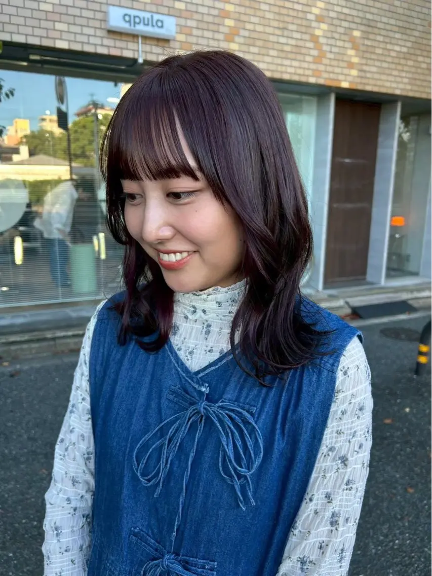 セミロング カラー ヘアカラー トリートメント ヘッドスパ qpulaあいみ 透明感カラーのヘアスタイル