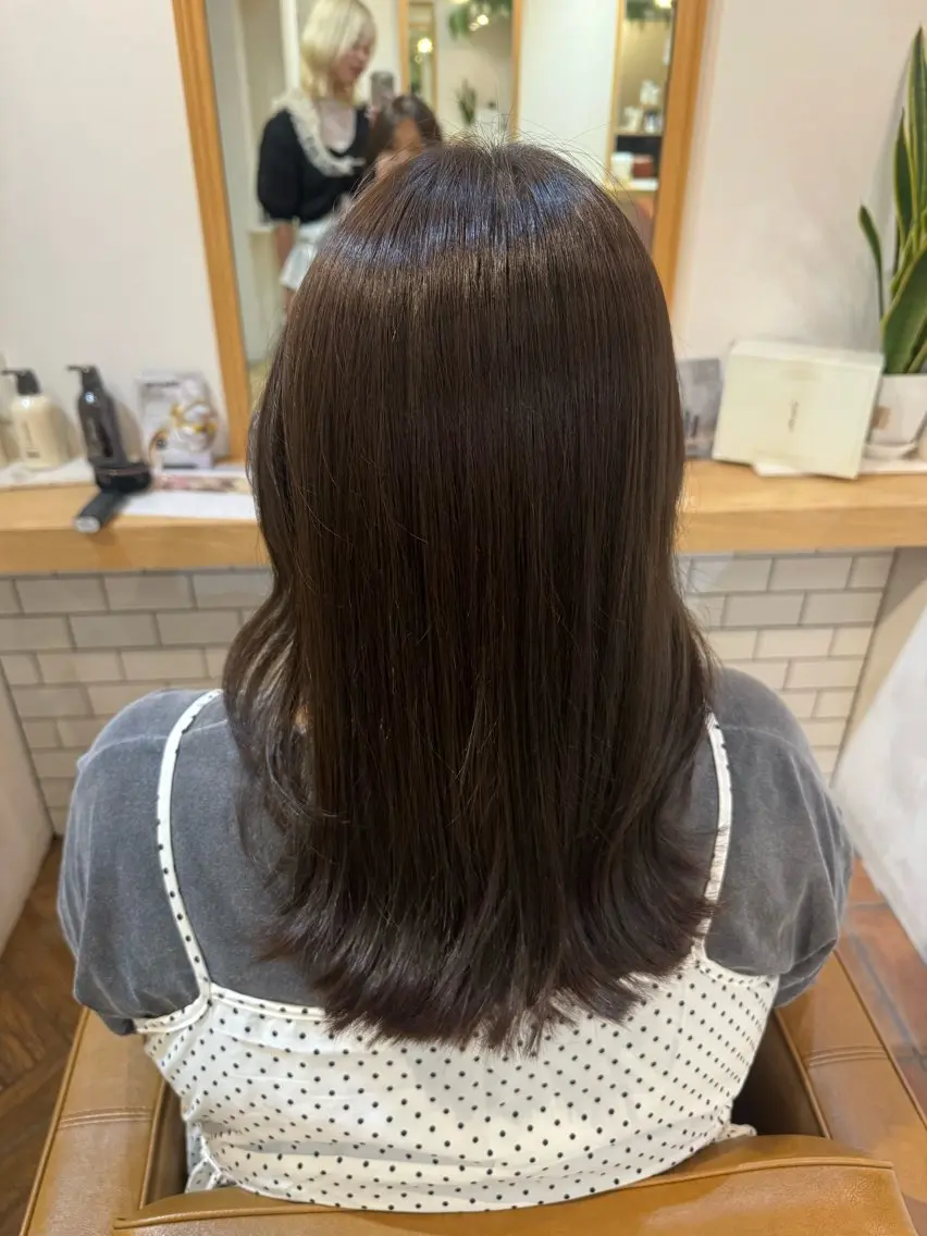 ミディアム ヘアカラー 髪質改善 ふうかのヘアスタイル
