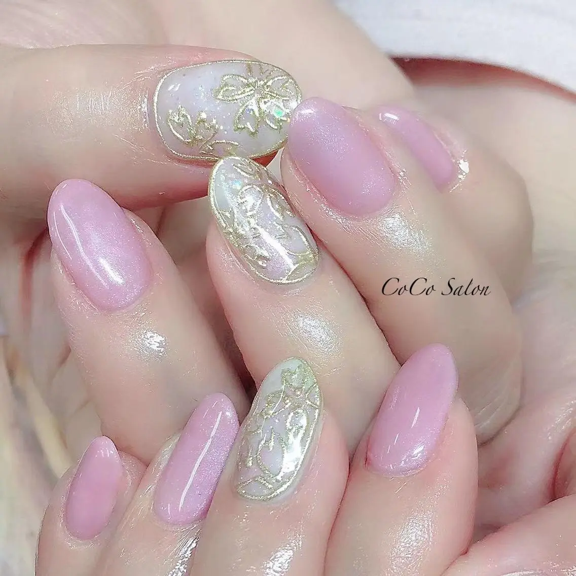 ネイル 桜ネイル 長さ出し フラワーネイル ジェルネイル ミラーネイル ハンドネイル CoCoSalon ネイル/まつ毛予約のネイルデザイン